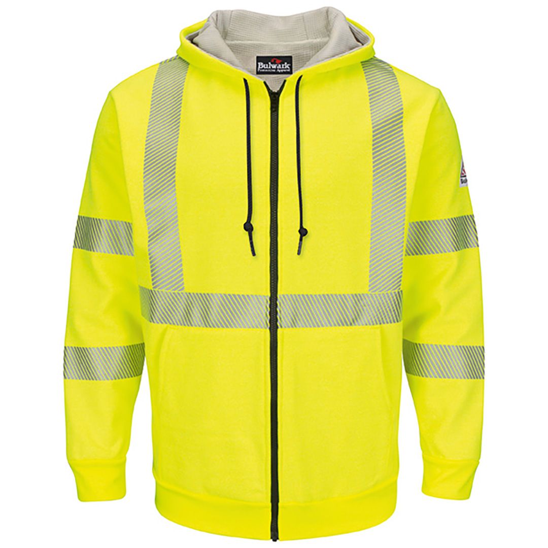 Product image for Men's Fleece FR Hi-Visibility Zip-Front Hooded Sweatshirt with Waffle Lining